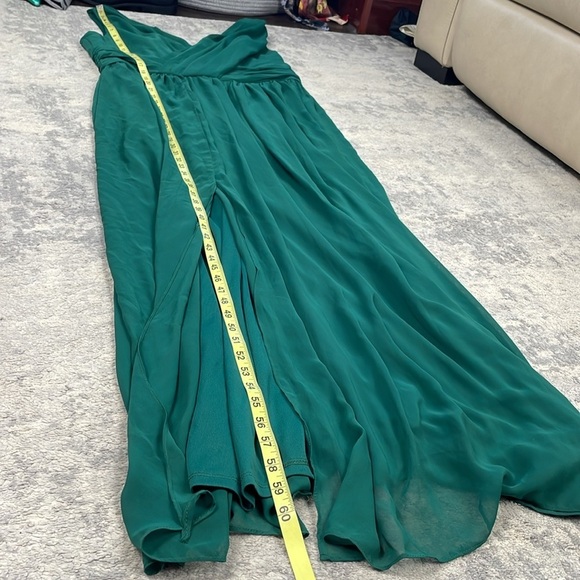 New Dessy Collection Sleeveless Draped Chiffon Maxi Dress With Slit Hunter Green - Picture 11 of 11